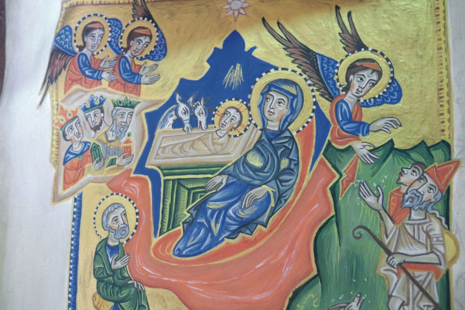 Ikonendarstellung der Geburt Christi mit Maria, Engeln und den drei Weisen