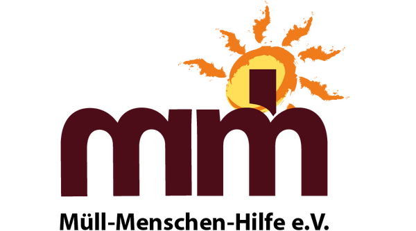 Logo der Müll-Menschen-Hilfe mit dunkelrotem Schriftzug und stilisierter Sonne