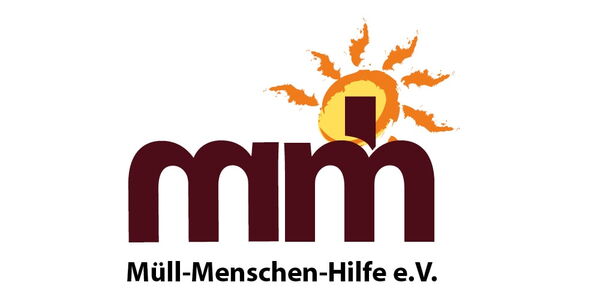 Logo der Müll-Menschen-Hilfe mit braunem Schriftzug und stilisierter Sonne